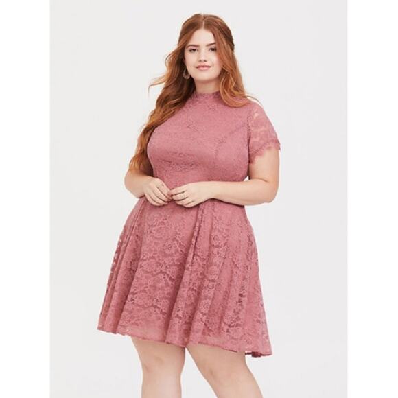 Torrid - Mini Lace High Neck Skater Dress Mauve Size 3 - Picture 1 of 10